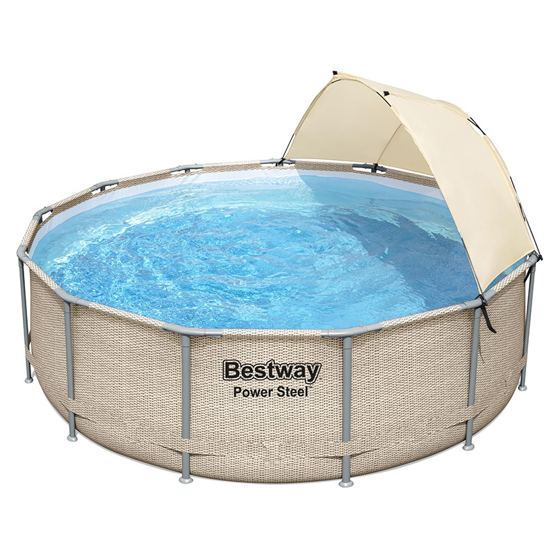 Piscine tubulaire ronde aspect rotin Beige avec Canopy Bestway 3,96 x 1,07m