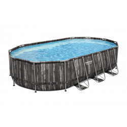 Piscine ovale tubulaire aspect bois veilli 6,10 x 3,66 x 1,22m