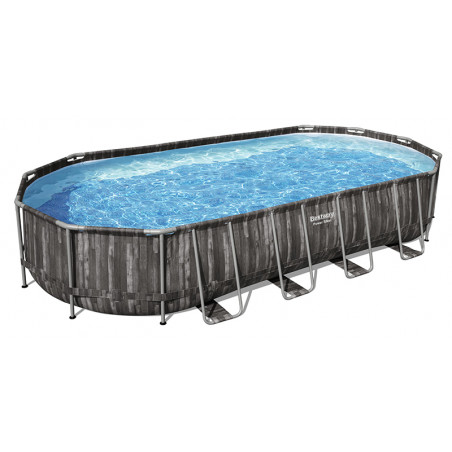 Piscine tubulaire Ovale power Steel aspect bois vieilli Bestway 7,32 x 3,66 x 1,22m