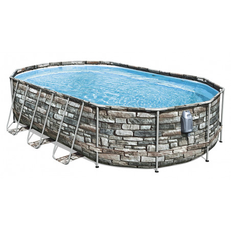 Piscine tubulaire Ovale Bestway Power Steel comfort Jet aspect pierres 6,10 x 3,66 x 1,22m