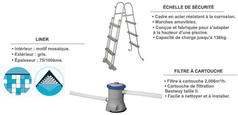 équipements piscine bestway 4,24 x 2,50 x 1,00m