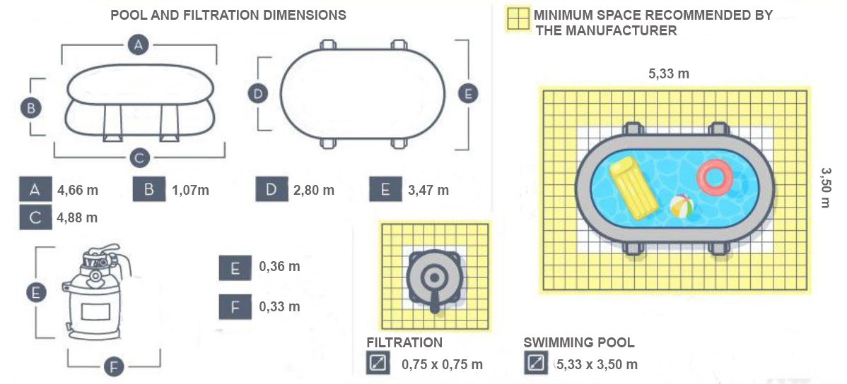 dimensions piscine ovale tubulaire rotin marron 4.88 x 3.05 x 1.22m