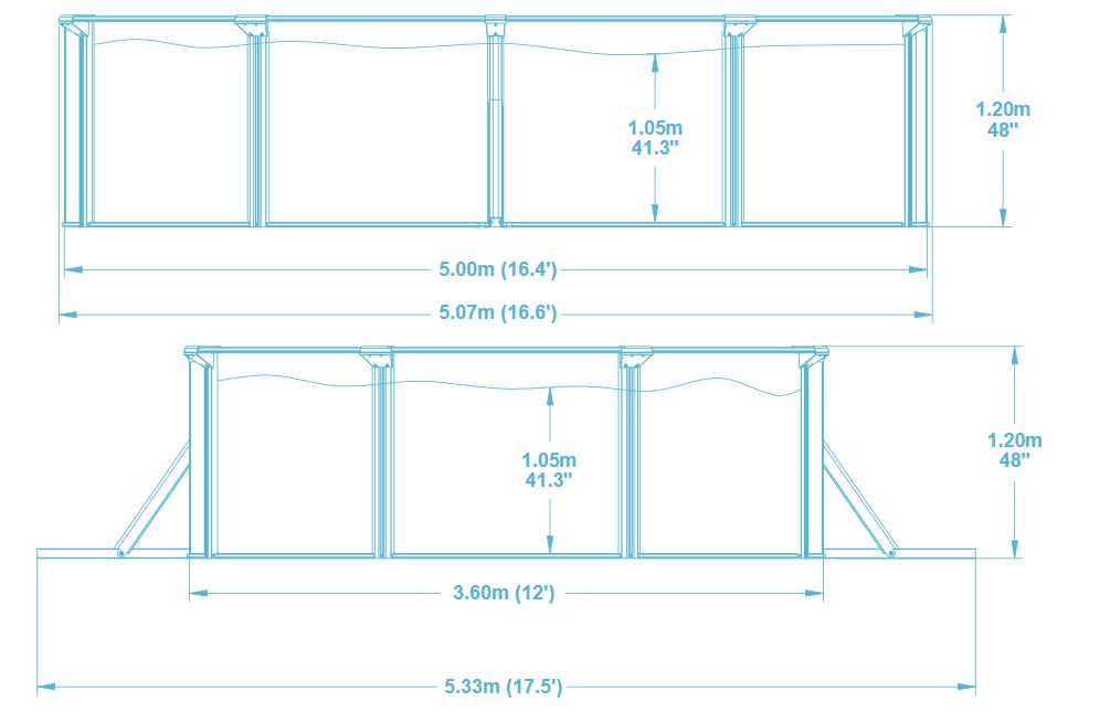 diemensions piscine hydrium 5.00 x 3.60 x 1.20