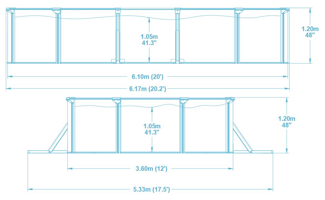 dimensions hydrium ovale bestway 6.10 x 3.60 x 1.20m