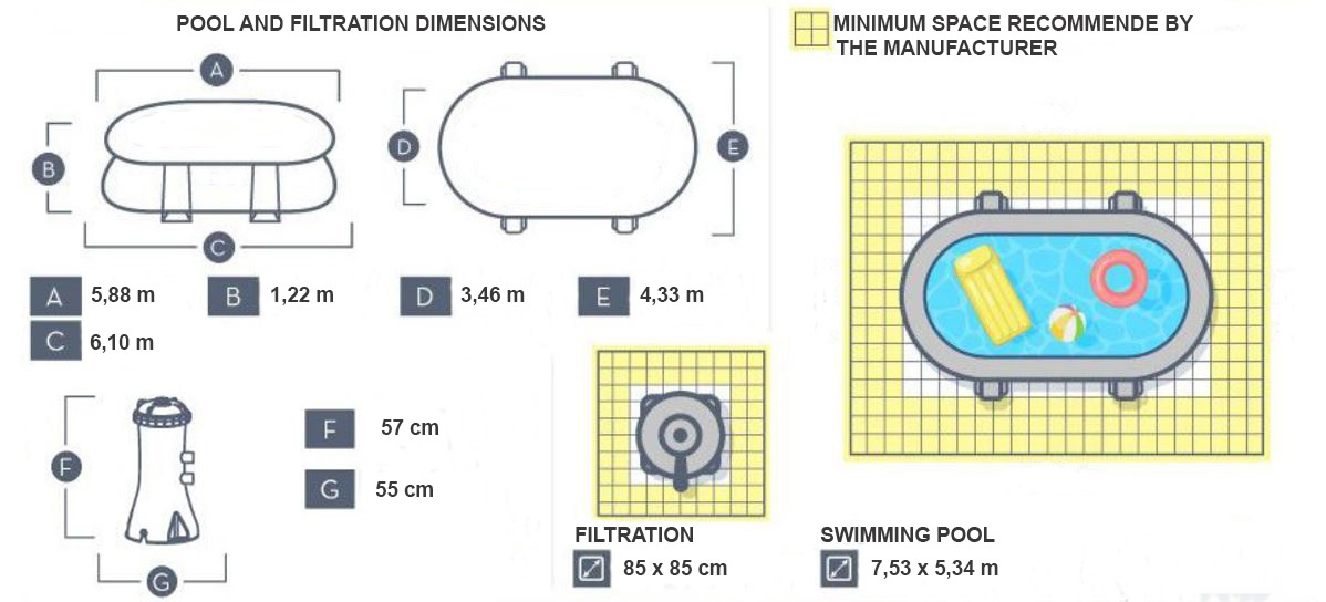 dimensions piscine tubulaire ovale aspect pierre bestway 6.10