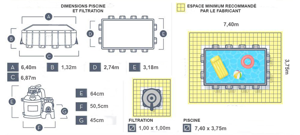 dimensions de la piscine power steel 6.40 x 2.74 x 1.32m