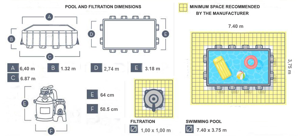 power steel tubular pool 6.40 x 2.74 x 1.32m