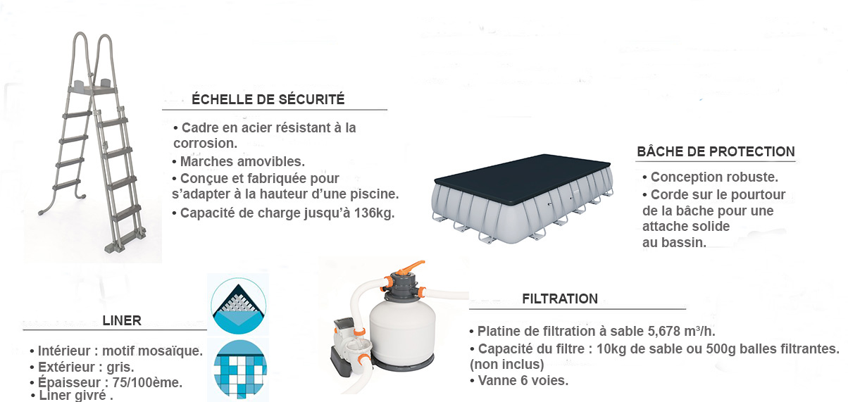 Piscine tubulaire rectangulaire power steel 7,32 x 3,66 x 1,32 Bestway