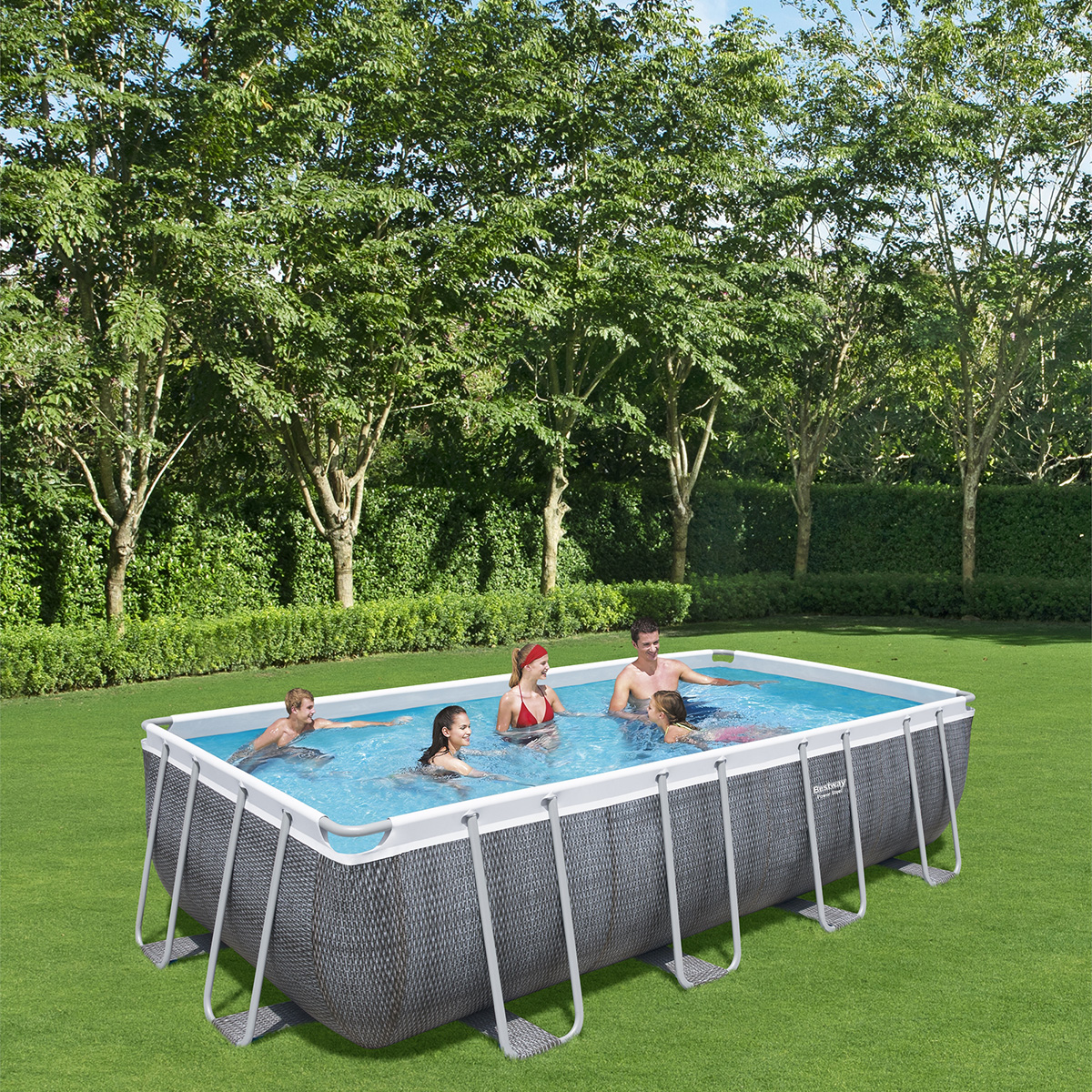 piscine tubulaire rectangulaire aspect rotin gris bestway 5.49 x 2.74 x 1.22m