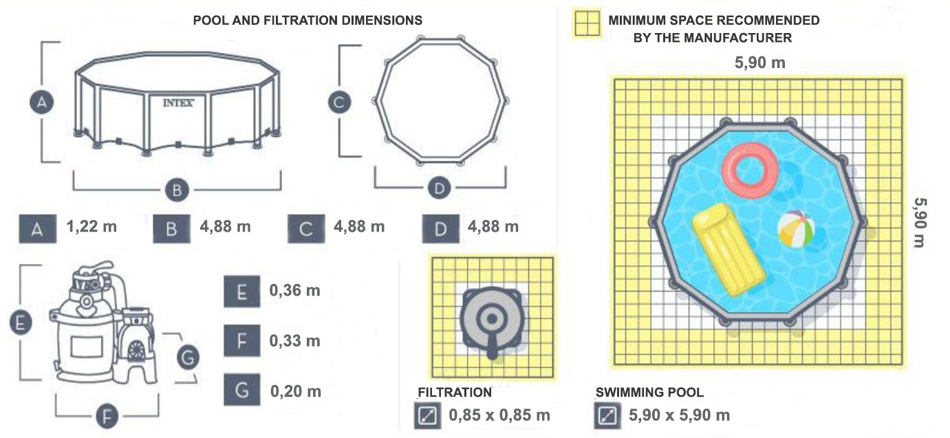 Dimensions steel pro max round tubular pool 4,88 x 1,22m