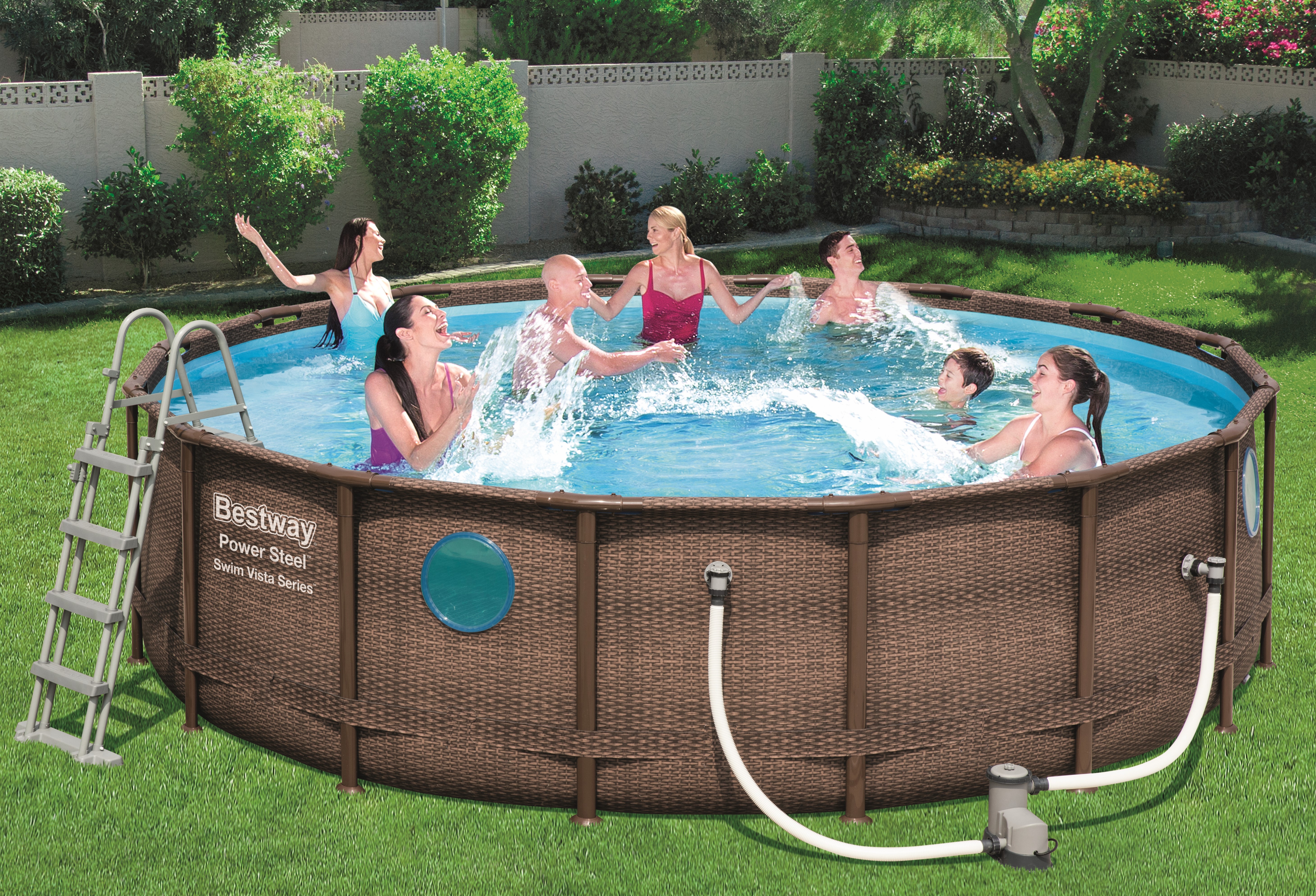 bestway stahl pro max rundrohr pool 3.66 x 1.00m rattan look brown