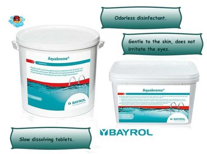 aquabrome bayrol, odorless disinfectant, slow dissolving tablets