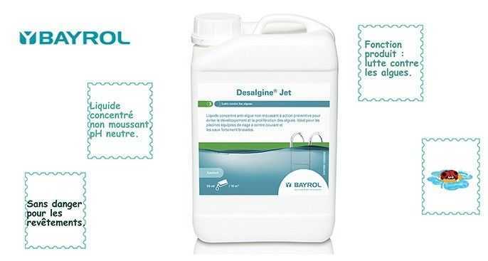 desalgine jet bayrol, lutter contre les algues, liquide non moussant