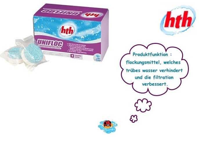 flocculant which prevents the murky waters and improves the filtration, hth, unifloc