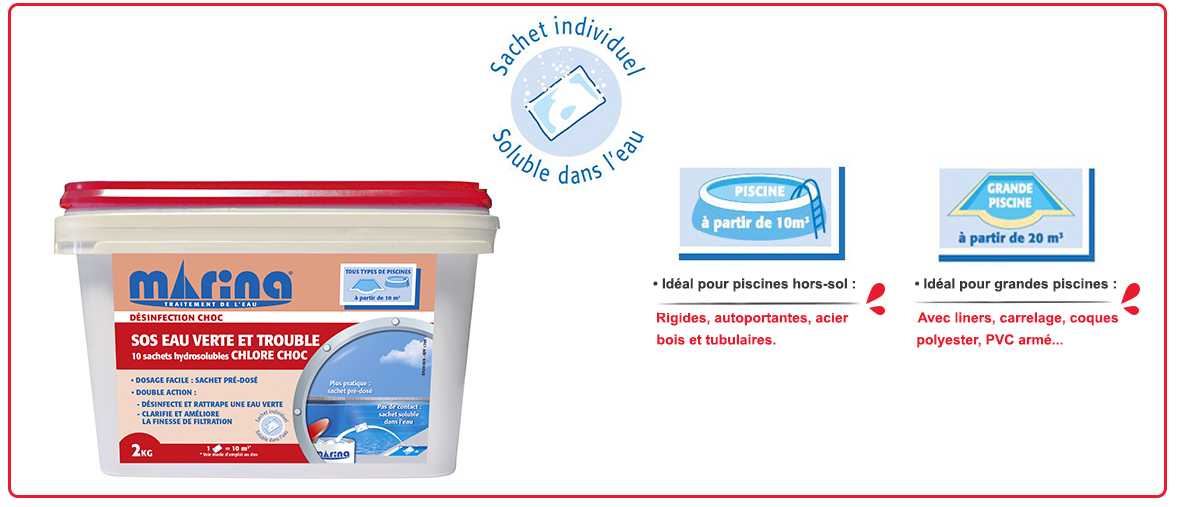 Sos Eau Verte Et Trouble Sachet Hydrosoluble 200g 2kg Marina C