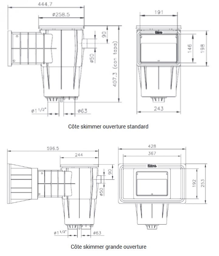 dimensions skimmer hayward premium, dimensions skimmer grande meurtrière