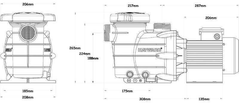 dimensions pompe powerline hayward