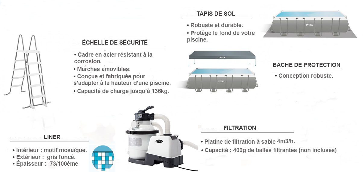 équipements piscine ultra frame xtr 5.49 x 2.74 x 1.32m intex