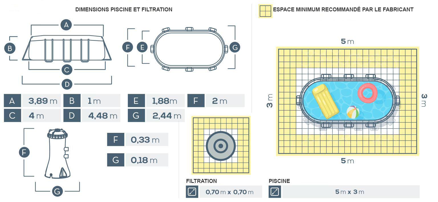dimensions piscine prism frame 4.00 x 2.00 x 1.00m intex